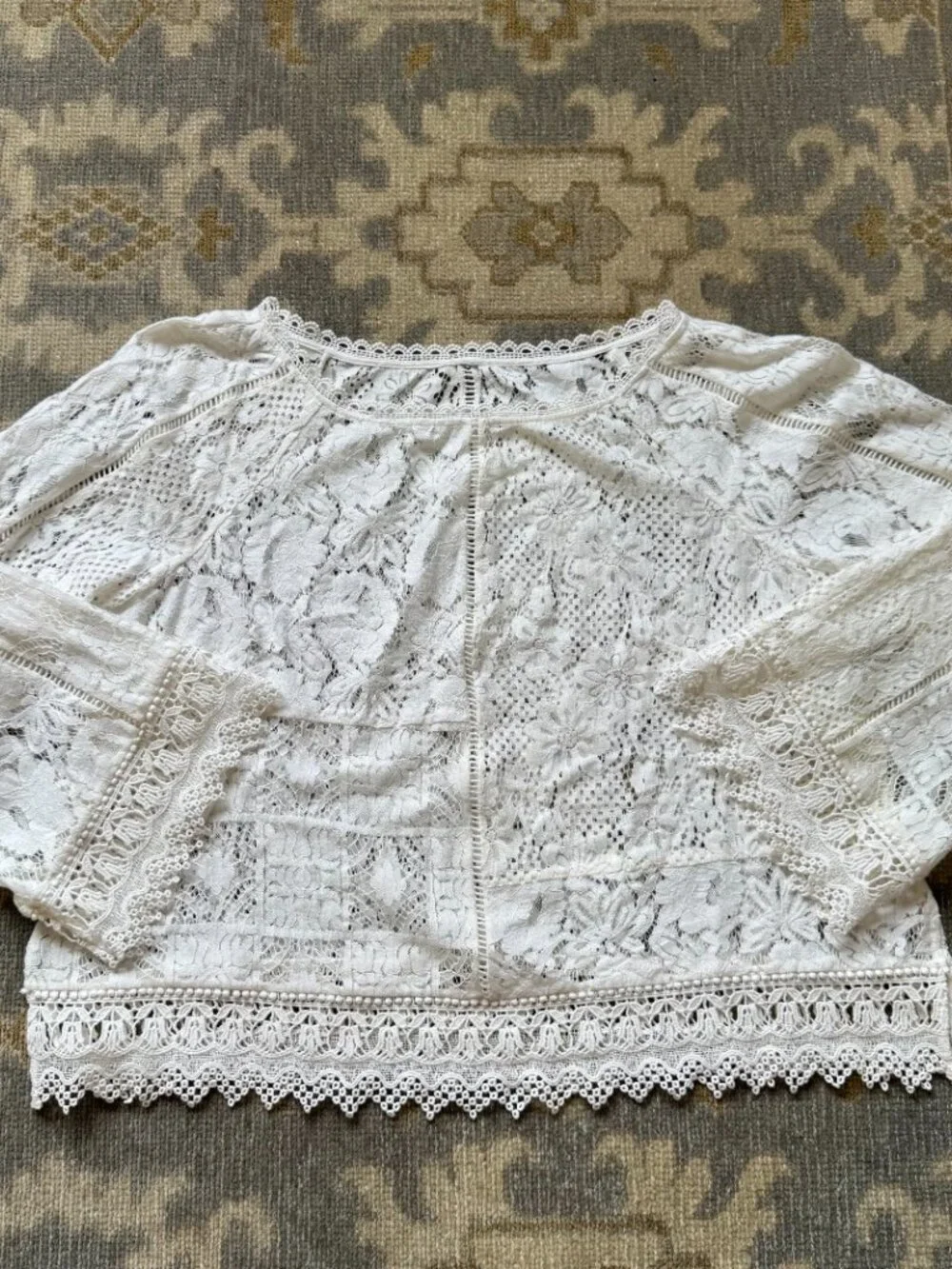 Anthropologie Long-Sleeve Lace Patches Blouse